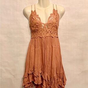 Free People Lace Bodice Spaghetti Strap Mini Dress in Dusty Rose